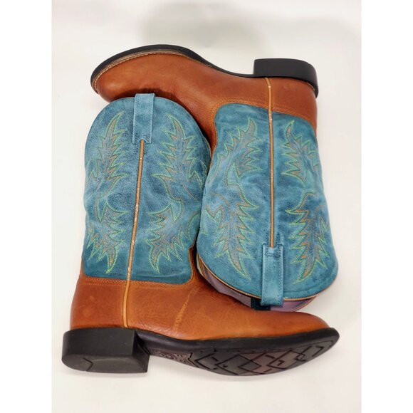 Ariat Women's Blue and Brown Leather Cowgirl Embroidered Wester Boots Sz 7B 1552 - Picture 6 of 15